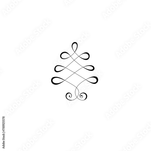 Christmas pine fir tree line art. Continuous one line drawing. Freehand illus...
