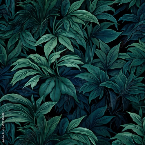 Seamless pattern with monstera leaves on a dark background © Nguyen