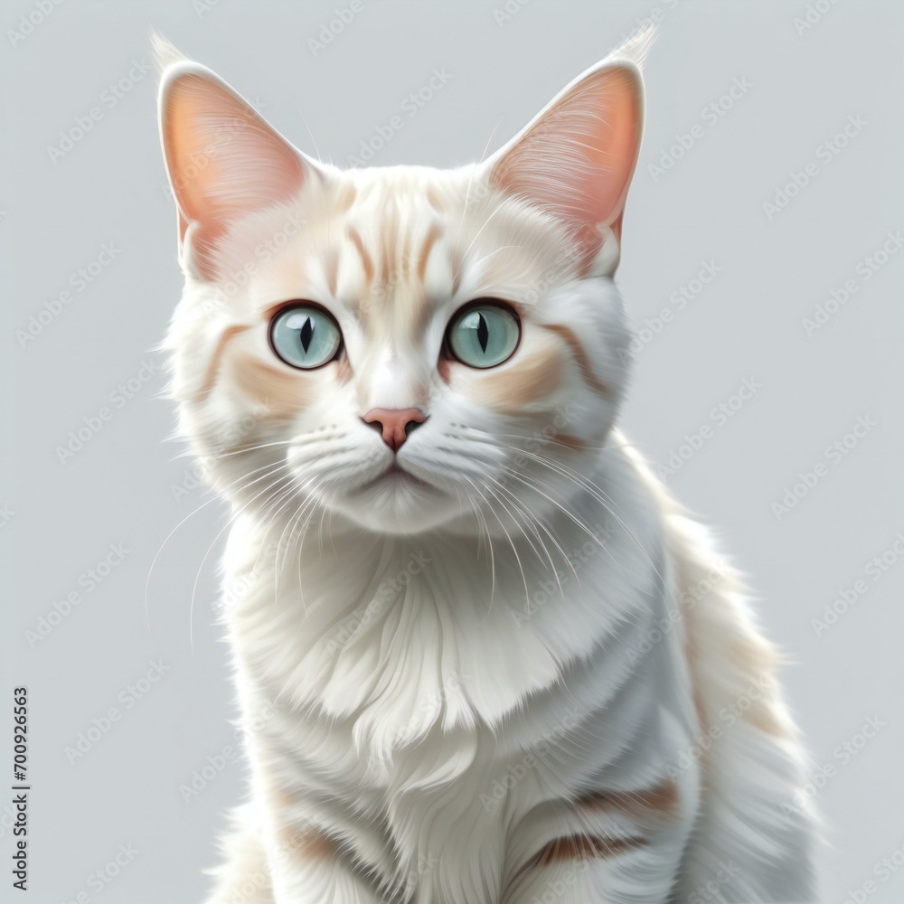 Portrait of a white cat with blue eyes on a white background