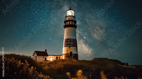 Lighthouse under a starry sky. photo