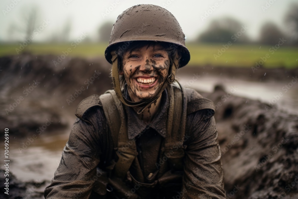 Portrait of a man in WW2 German military uniform in the rain Portrait of a man in WW2 German military uniform in the rain