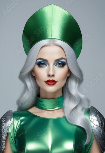 Portrait of a beautiful woman in a green costume,  Cosmetics and make-up photo