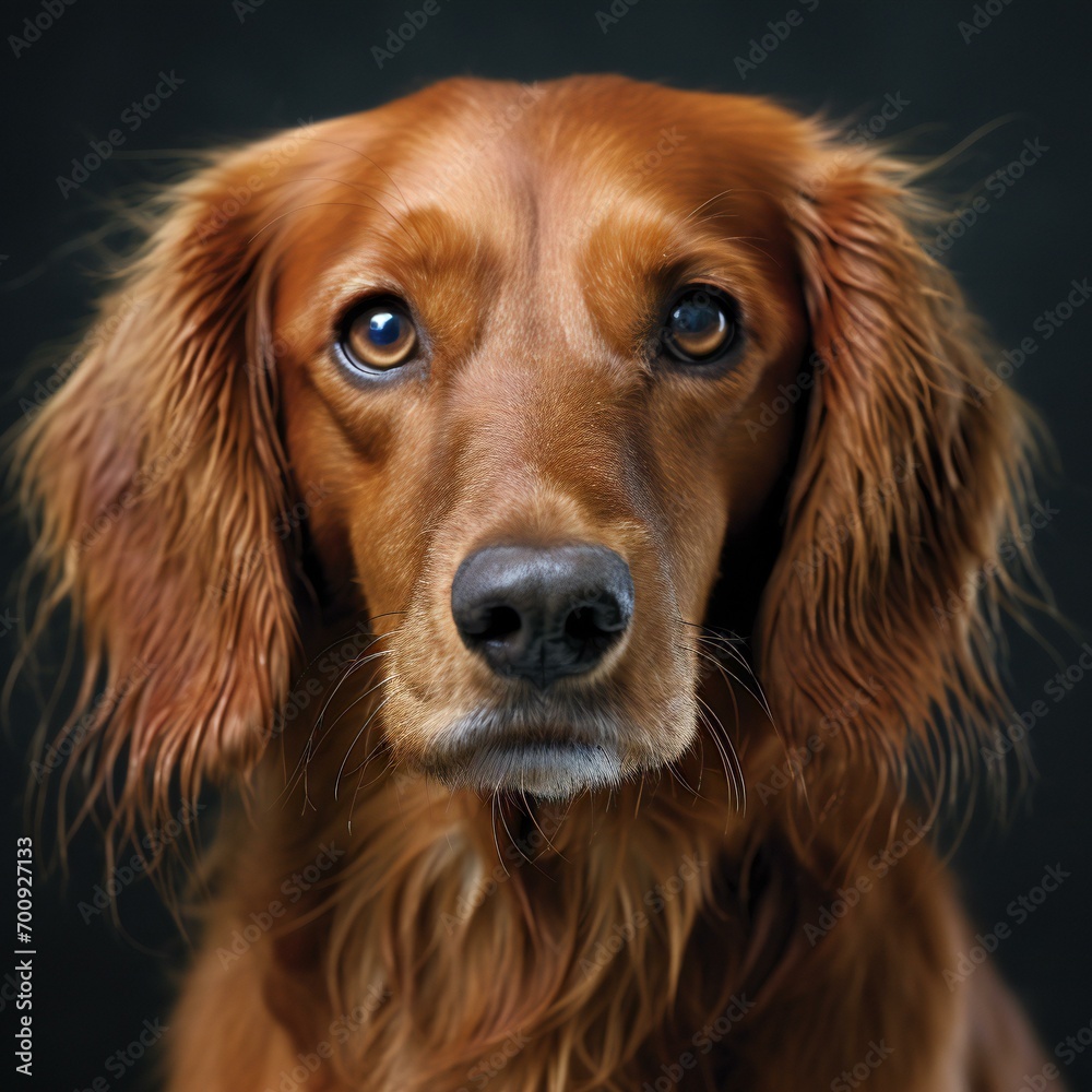 Close-up portrait of a cute irish setter dog