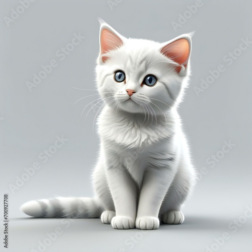Cute white kitten sitting on gray background © Nguyen