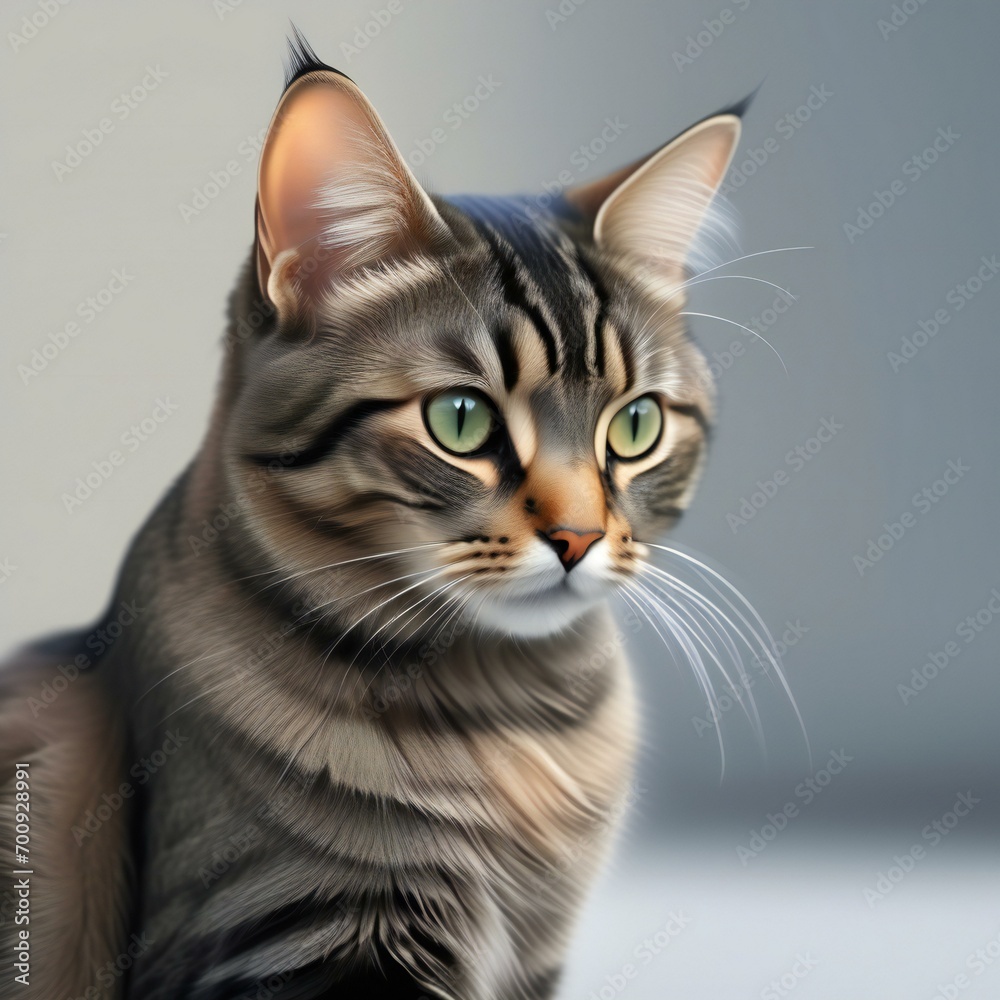 Cute cat with green eyes portrait on white background