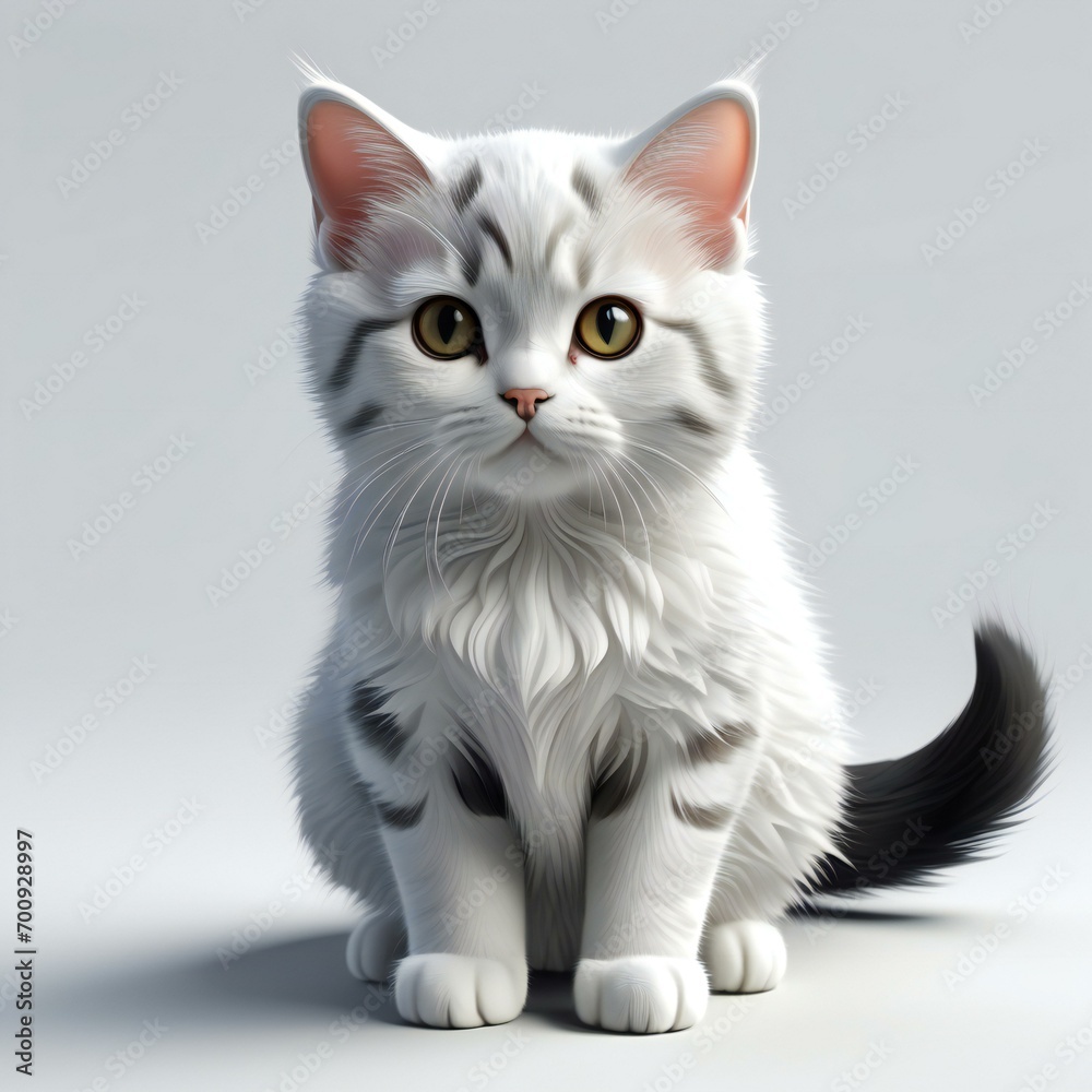 White cat sitting on a gray background