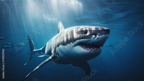 a great white shark, piercing gaze, intense details © Samvel