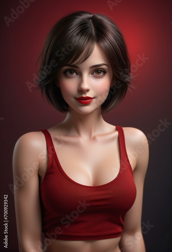 Portrait of a beautiful young woman with dark hair and red lips
