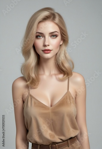 Beautiful young blonde woman with professional make-up and hairstyle