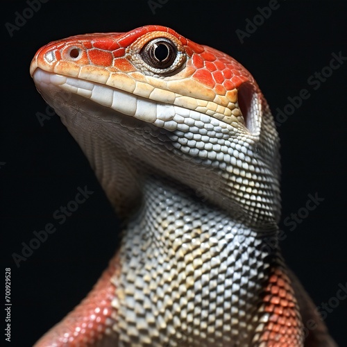 Close-up portrait of a red lizard on a black background