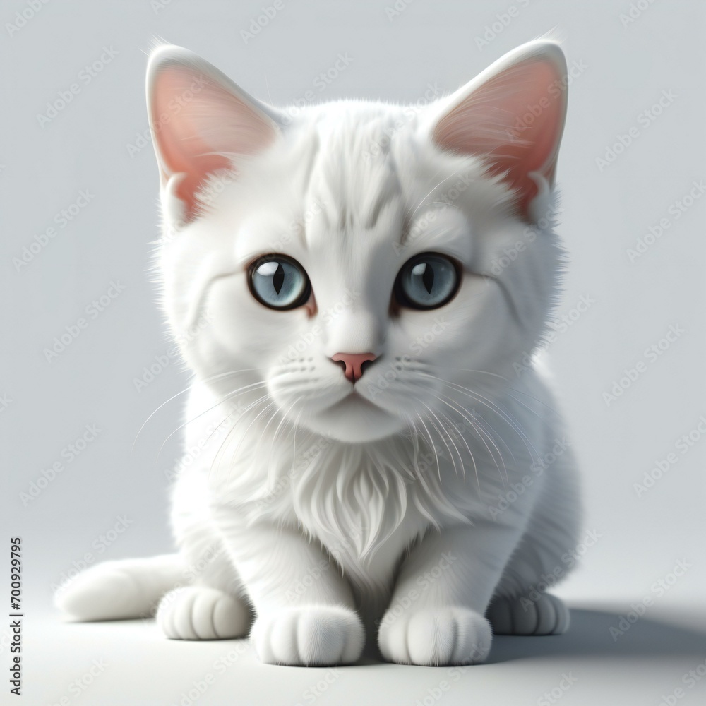 White cat with blue eyes on a white background