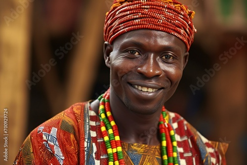 Unidentified Togolese man in traditional clothes at the Lome central market