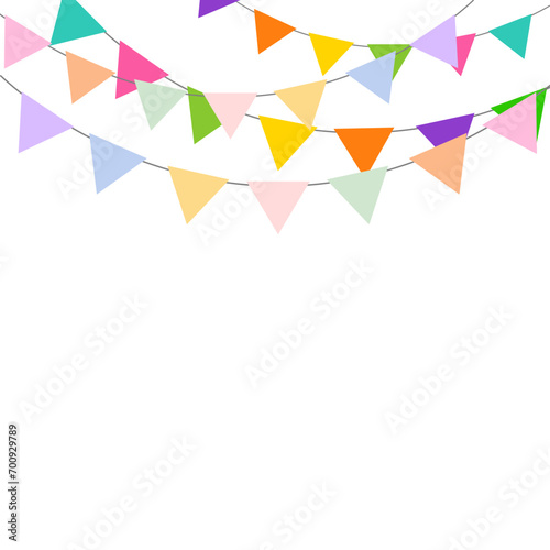 Colorful carnival garland with flags on white background.