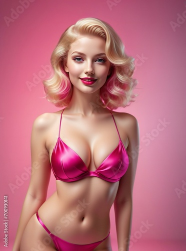Portrait of a beautiful blonde woman with pink hair, Beauty, fashion