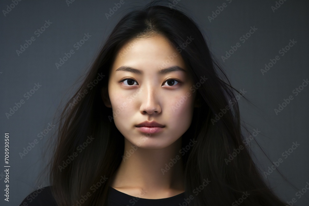 Portrait of a beautiful young asian woman with long brown hair