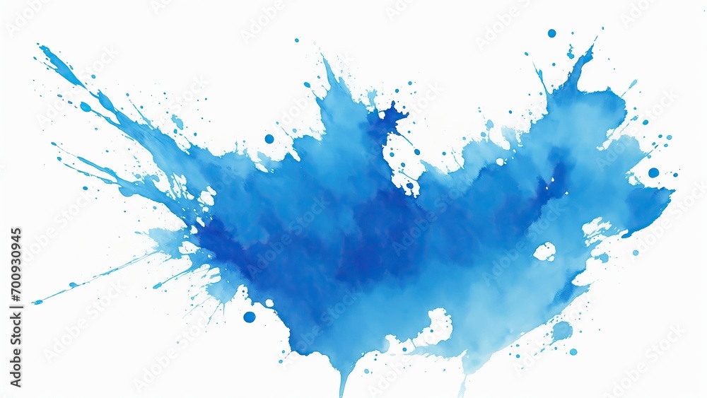 Obraz premium Blue watercolor paint splashes texture on white background