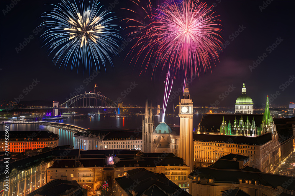 fireworks over the city