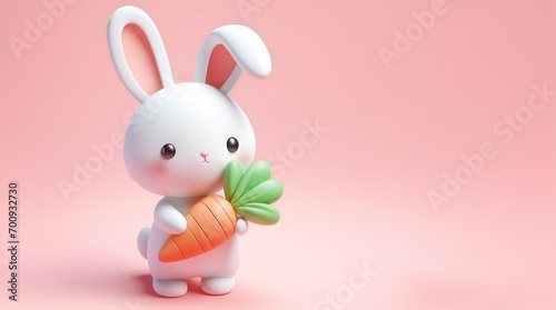 3d Cute Easter Bunny with carrot on pink background © Mariana