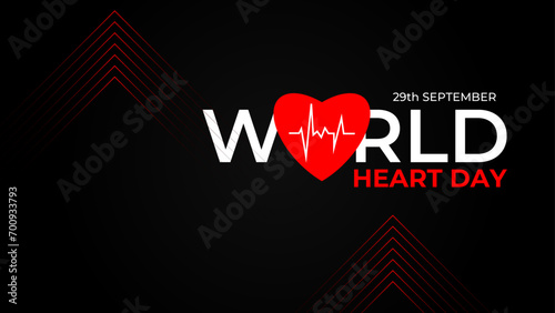 World heart day banner with red heart and pulse trace. concept World Heart Day background for banner or poster, September 29. suit for banner, cover, flyer, poster, backdrop. vector illustration