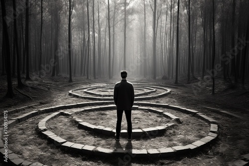 image of a man standing in the middle of a labyrinth