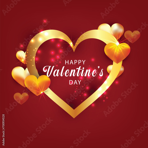 Valentines day background with 3d gold heart