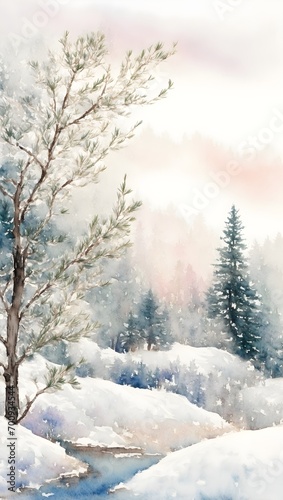 Winter landscape, watercolor.  © Jolie