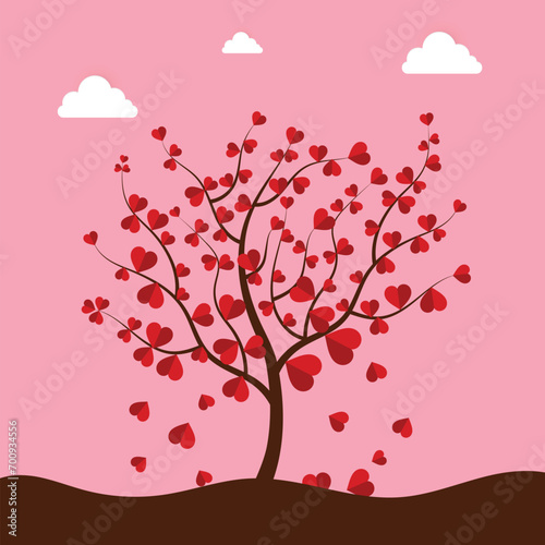 Valentine s day card  love tree with heart leaves flat Illustration