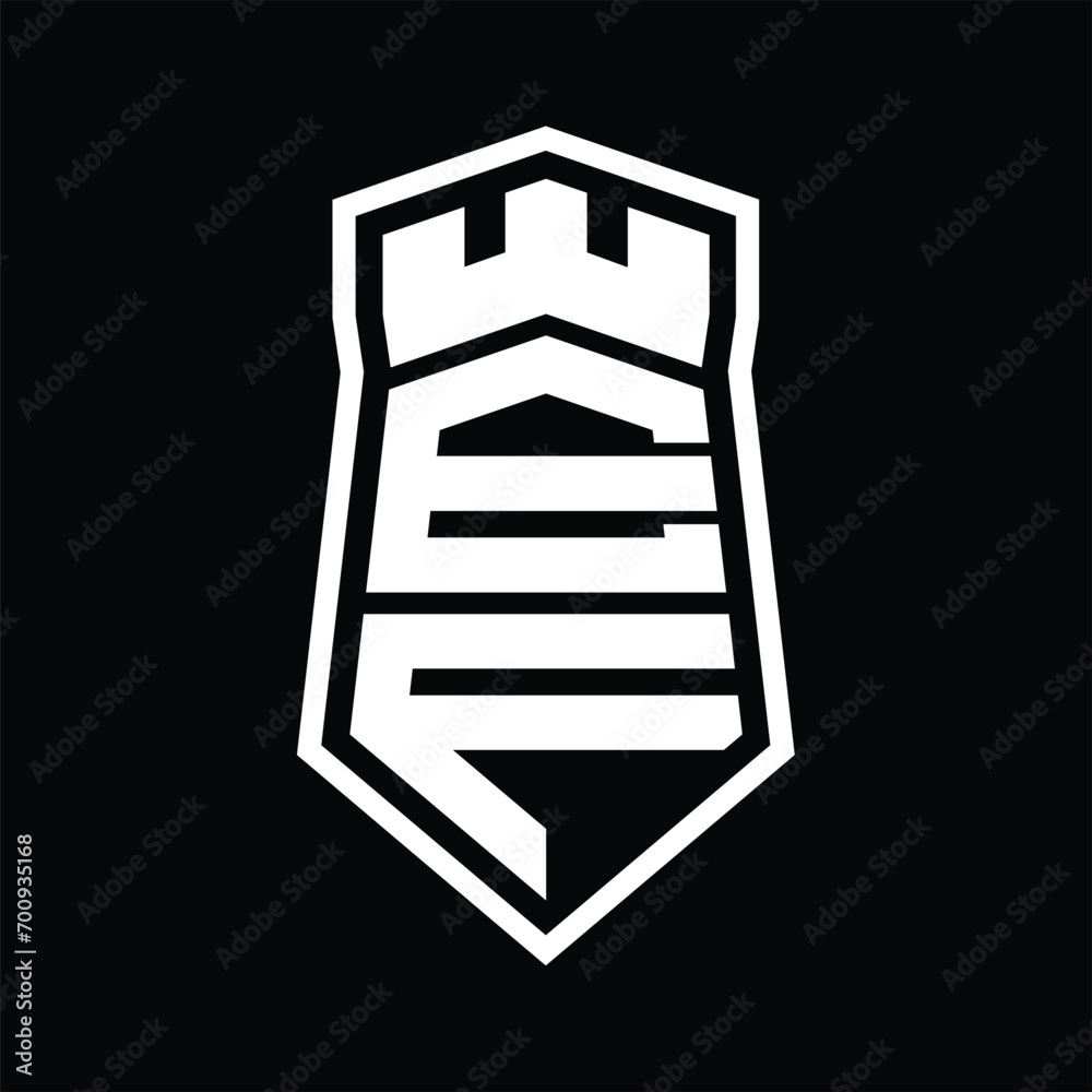 EF Letter Logo monogram hexagon shield shape up and down with crown castle isolated style design EF Letter Logo monogram hexagon shield shape up and down with crown castle isolated style design