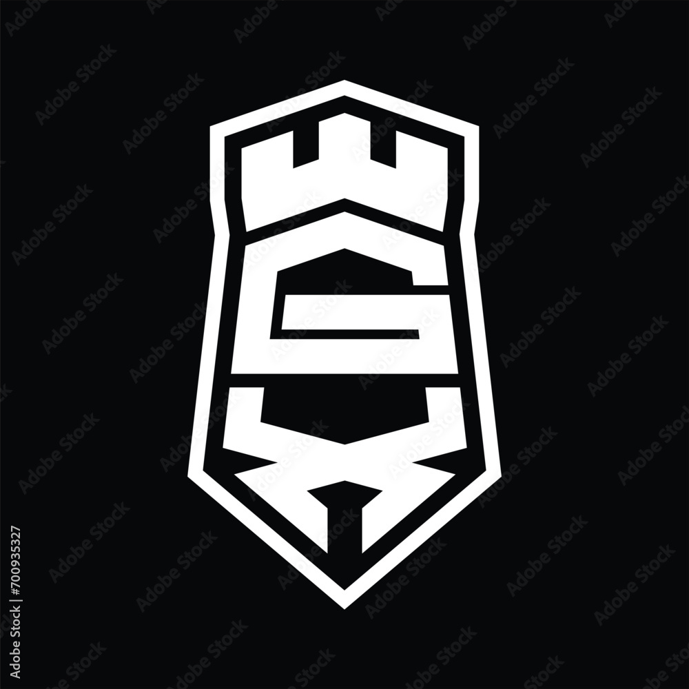 GX Letter Logo monogram hexagon shield shape up and down with crown castle isolated style design GX Letter Logo monogram hexagon shield shape up and down with crown castle isolated style design