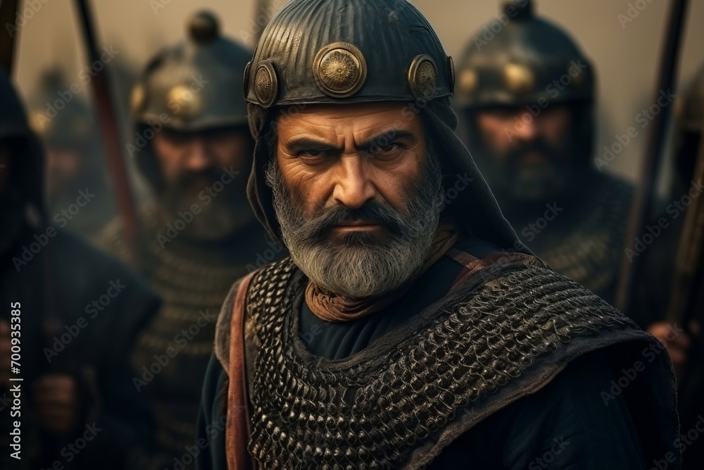 Portrait of a medieval warrior with a beard and a chain mail Portrait of a medieval warrior with a beard and a chain mail