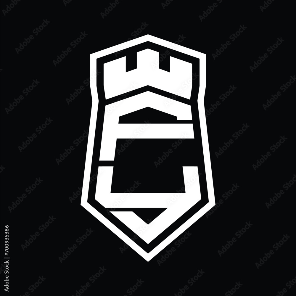 FY Letter Logo monogram hexagon shield shape up and down with crown castle isolated style design