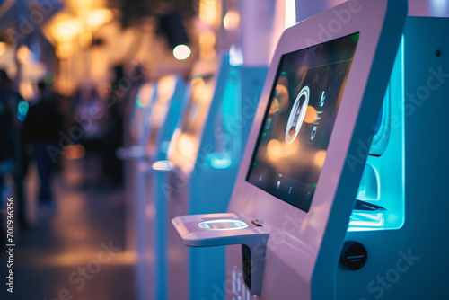 close-up photo showcasing the sleek design and user-friendly interface of a high-tech photo booth, emphasizing the modern and minimalistic approach to this popular event feature. M photo
