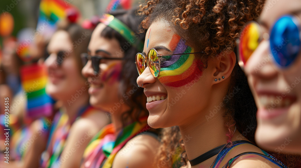 Young people at Pride Parade celebrate LGBTIQA+ social and self-acceptance, achievements, and legal rights Young people at Pride Parade celebrate LGBTIQA+ social and self-acceptance, achievements, and legal rights