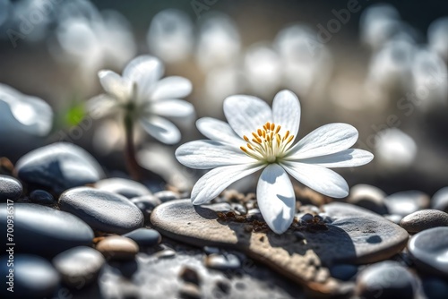 spa stones and white flower