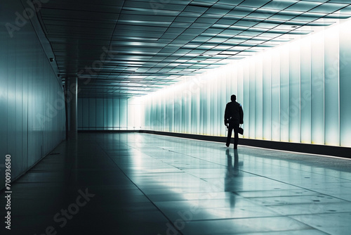 dynamic photo capturing a security guard in motion  patrolling a well-lit area with minimalist surroundings  symbolizing the active and responsive nature of security professionals.