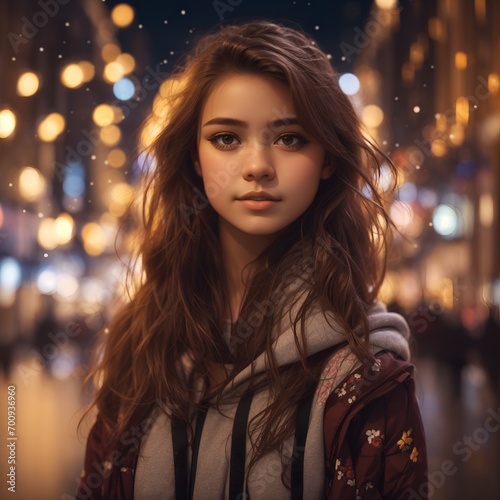 A portrait of a cute girl on a street