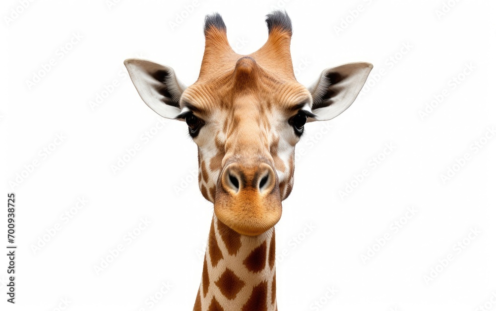 Giraffe head face look funny on isolated a white background