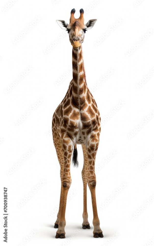 Obraz premium Side view of adult Giraffe Standing on isolated white background