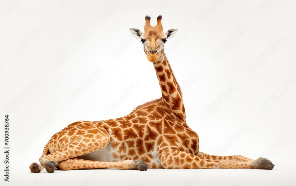 Side view of a Giraffe Sitting on isolated white background Side view of a Giraffe Sitting on isolated white background