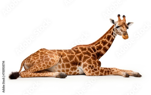 Side view of a Giraffe Sitting on isolated white background