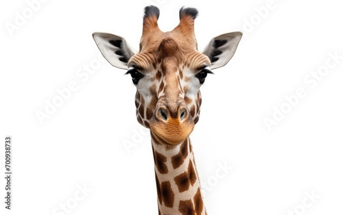 Giraffe head face look funny on isolated a white background  Close-up of a giraffe 
