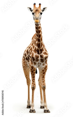 Side view of adult Giraffe Standing on isolated white background © somkcr