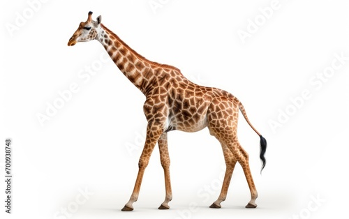 Side view of adult Giraffe Walking on isolated white background