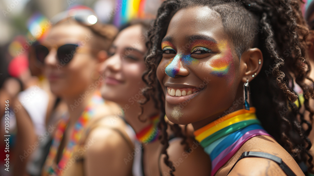 Young person at Pride Parade celebrate LGBTIQA+ social and self-acceptance, achievements, and legal rights Young person at Pride Parade celebrate LGBTIQA+ social and self-acceptance, achievements, and legal rights
