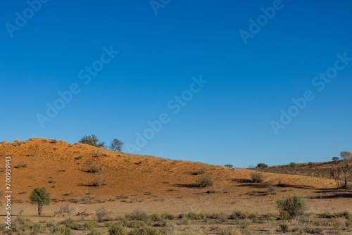 Arid Kalahari Landscape with dunes and clouds, near Gharagab in the Kgalagadi Transfrontier Park