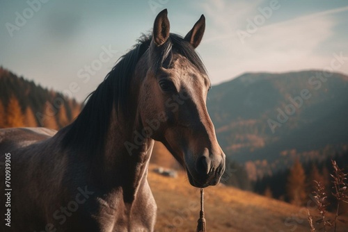 Equine animal in scenic altitude. Generative AI