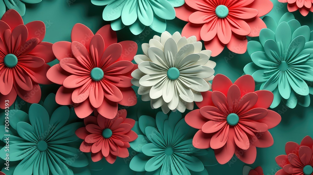 colorful paper flowers background, abstract floral background