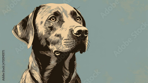 Illustration of labrador retriever dog in block print style.