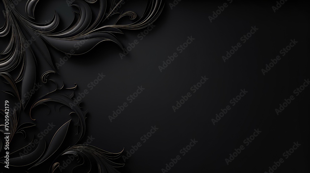 abstract black background with embossed floral ornament - obrazy, fototapety, plakaty 