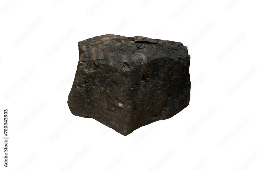 A large vesicular basalt rock in Cenozoic age isolated on white background.